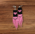 Boxy Heart Fringe Beaded Earrings
