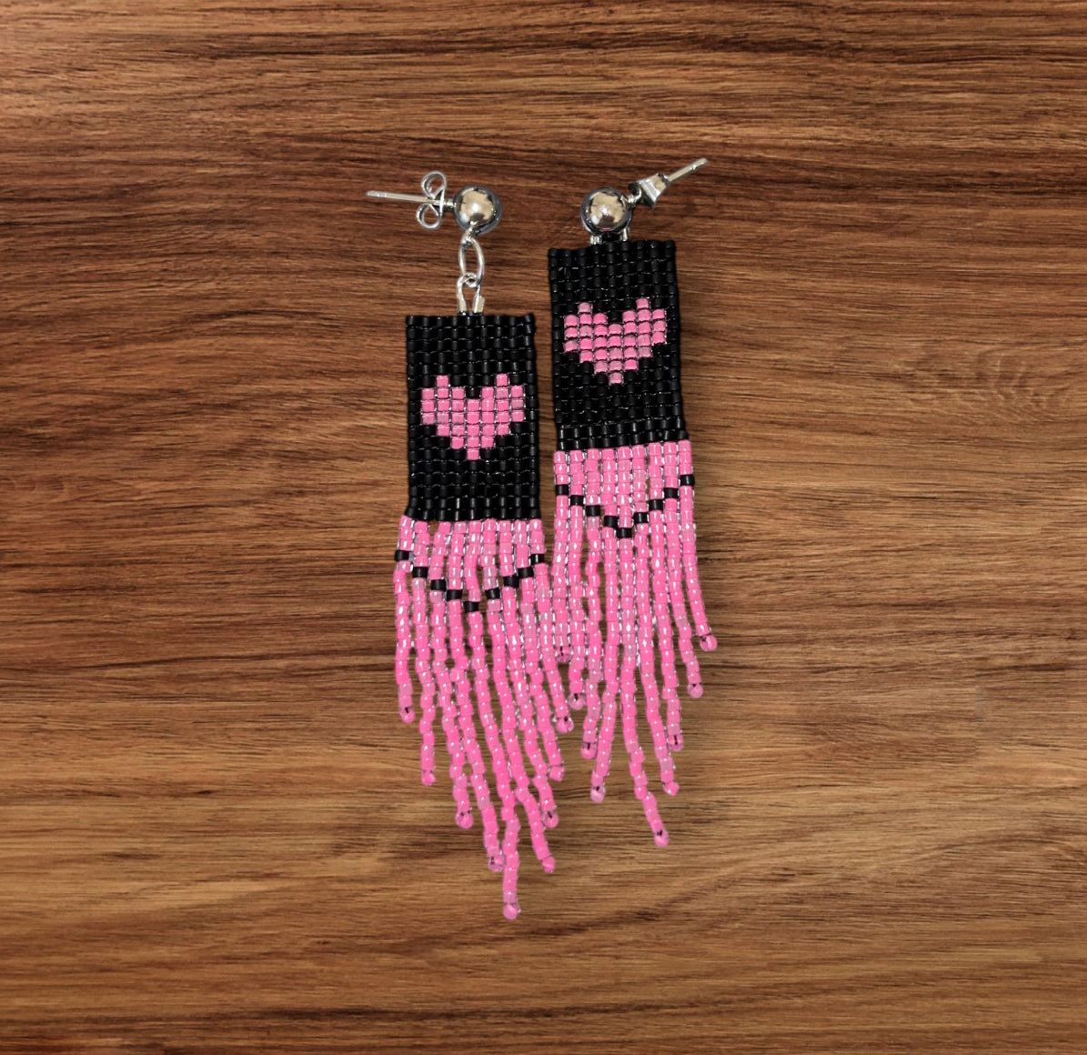 Boxy Heart Fringe Beaded Earrings