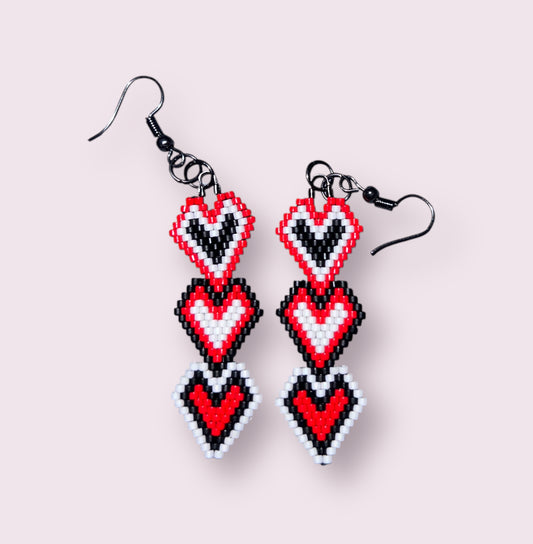 Triple Heart Beaded Earrings